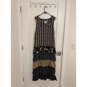 Vintage Broomskirts 80s Ruffled Tiered Maxi Dress Retro